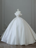 Niulatu Ball Gown Off The Shoulder Satin White Long Wedding Dresses Brides Dress S3841