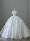 Niulatu Ball Gown Off The Shoulder Satin White Long Wedding Dresses Brides Dress S3841