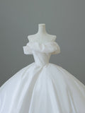 Niulatu Ball Gown Off The Shoulder Satin White Long Wedding Dresses Brides Dress S3841