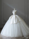Niulatu Ball Gown Strapless Satin White Long Wedding Dresses Brides Dress S3842