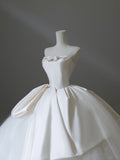 Niulatu Ball Gown Strapless Satin White Long Wedding Dresses Brides Dress S3842