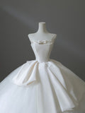 Niulatu Ball Gown Strapless Satin White Long Wedding Dresses Brides Dress S3842