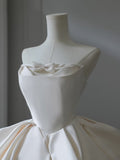 Niulatu Ball Gown Strapless Satin White Long Wedding Dresses Brides Dress S3842