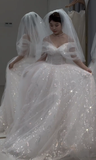 Niulatu Ball Gown Off The Shoulder White Tulle Sequin With Veil Long Wedding Dresses HZ1110