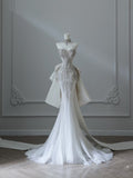 Niulatu Mermaid Sweetheart White Tulle Long Wedding Dresses Brides Dress S3843