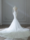 Niulatu Mermaid Scoop Neckline Long Sleeves Wedding Dresses White Brides Dress S3844