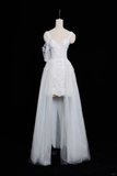 Niulatu A Line Spaghetti Straps White Tulle Lace Long Wedding Dresses HZ1110