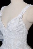 Niulatu A Line Spaghetti Straps White Tulle Lace Long Wedding Dresses HZ1110