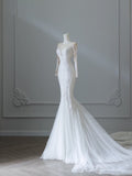 Niulatu Mermaid Scoop Neckline Long Sleeves Wedding Dresses White Brides Dress S3844