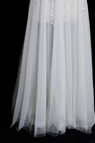 Niulatu A Line Spaghetti Straps White Tulle Lace Long Wedding Dresses HZ1110