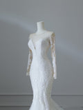 Niulatu Mermaid Scoop Neckline Long Sleeves Wedding Dresses White Brides Dress S3844