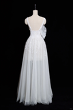 Niulatu A Line Spaghetti Straps White Tulle Lace Long Wedding Dresses HZ1110