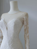 Niulatu Mermaid Scoop Neckline Long Sleeves Wedding Dresses White Brides Dress S3844
