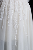 Niulatu A Line Spaghetti Straps White Tulle Lace Long Wedding Dresses HZ1110