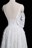 Niulatu A Line Spaghetti Straps White Tulle Lace Long Wedding Dresses HZ1110