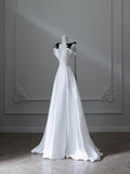 Niulatu A Line Straps White Satin Long Prom Dresses Evening Gowns S3845