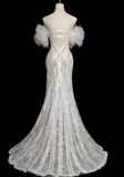 Niulatu Mermaid Off The Shoulder Tulle Lace Long Wedding Dresses HZ1110