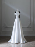 Niulatu A Line Straps White Satin Long Prom Dresses Evening Gowns S3845