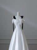 Niulatu A Line Straps White Satin Long Prom Dresses Evening Gowns S3845
