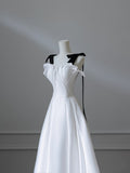 Niulatu A Line Straps White Satin Long Prom Dresses Evening Gowns S3845