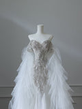 Niulatu Mermaid Off The Shoulder White Tulle Long Wedding Dresses Brides Dress S3846