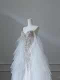 Niulatu Mermaid Off The Shoulder White Tulle Long Wedding Dresses Brides Dress S3846