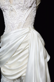 Niulatu Mermaid Halter Satin Lace Pleated Long Wedding Dresses HZ1110