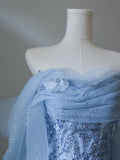 Niulatu Mermaid Off The Shoulder Blue Sequin Long Prom Dresses Evening Gowns S3847