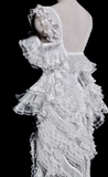 Niulatu Mermaid V Neck White Tulle Lace Long Wedding Dresses HZ1110