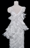 Niulatu Mermaid V Neck White Tulle Lace Long Wedding Dresses HZ1110