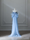 Niulatu Mermaid Off The Shoulder Blue Sequin Long Prom Dresses Evening Gowns S3847