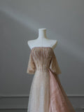 Niulatu A Line Off The Shoulder Sequin Long Prom Dresses Evening Gowns S3848