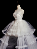 Niulatu Ball Gown Strapless Tulle Lace Tiered Long Wedding Dresses HZ1110