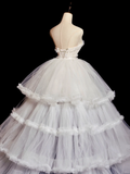 Niulatu Ball Gown Strapless Tulle Lace Tiered Long Wedding Dresses HZ1110