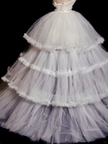 Niulatu Ball Gown Strapless Tulle Lace Tiered Long Wedding Dresses HZ1110