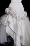 Niulatu Mermaid Halter Satin Tulle Flower Applique Long Wedding Dresses HZ1110