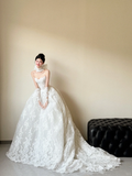 Niulatu Ball Gown Strapless White Lace With Gloves Long Wedding Dresses HZ1110
