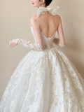 Niulatu Ball Gown Strapless White Lace With Gloves Long Wedding Dresses HZ1110