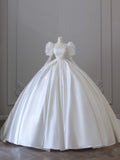 Niulatu Ball Gown High Neckline Lace Satin Long Sleeves Wedding Dresses Brides Dress S3853