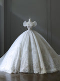 Niulatu Ball Gown Square Neckline Sequin Short Sleeves Wedding Dresses Brides Dress S3853