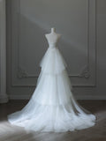 Niulatu Mermaid Strapless White Lace Long Wedding Dresses Brides Dress S3854