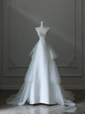 Niulatu Mermaid Strapless White Lace Long Wedding Dresses Brides Dress S3854