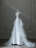 Niulatu Mermaid Strapless White Lace Long Wedding Dresses Brides Dress S3854