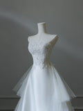 Niulatu Mermaid Strapless White Lace Long Wedding Dresses Brides Dress S3854