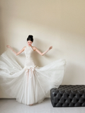 Niulatu Elegant Mermaid Halter Tulle With Gloves Long Wedding Dresses HZ1110