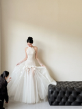 Niulatu Elegant Mermaid Halter Tulle With Gloves Long Wedding Dresses HZ1110