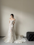 Niulatu Mermaid Off The Shoulder Tulle Applique With Veil Long Wedding Dresses HZ1110