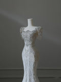 Niulatu Mermaid Square Neckline Short Sleeves Wedding Dresses White Brides Dress S3859