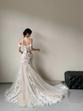 Niulatu Mermaid Off The Shoulder Tulle Applique With Veil Long Wedding Dresses HZ1110