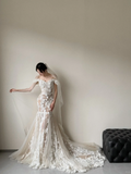 Niulatu Mermaid Off The Shoulder Tulle Applique With Veil Long Wedding Dresses HZ1110